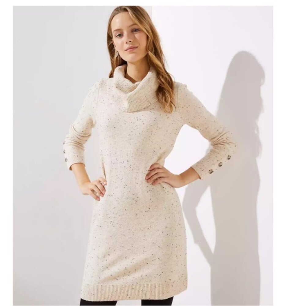 Loft Cowl Neck Button Cuff Sweater Dress